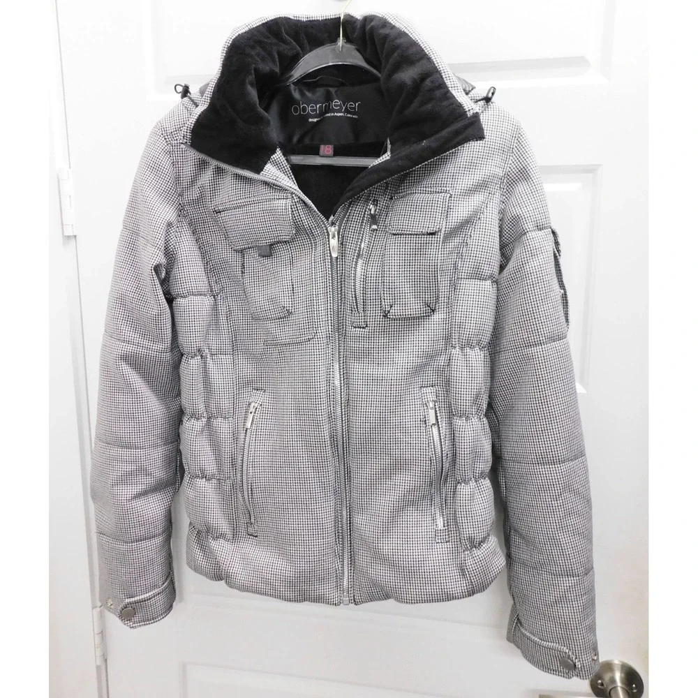 Obermeyer‎ Leighton Luxe Jacket Ski Coat Jacket Black White Houndstooth Size 8